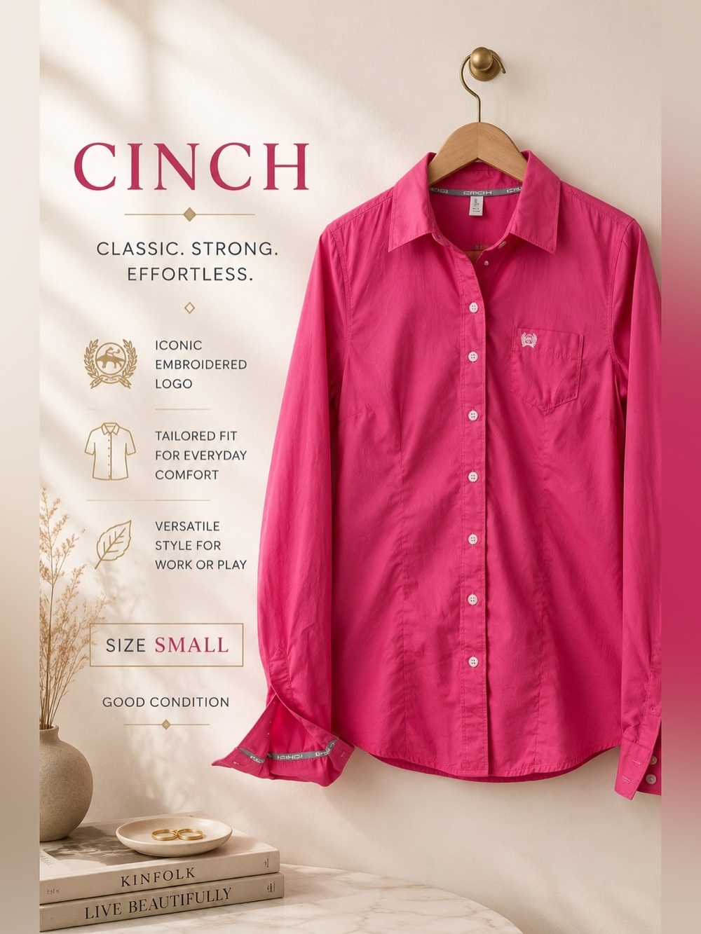 Cinch Pink Button Front Western Shirt Size Small